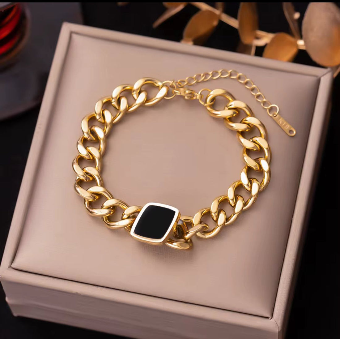 Cuban Chain Black Square Bracelet